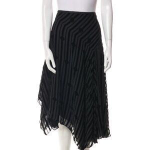 Diane Von Furstenberg Striped Velvet and Silk Black Midi Skirt- Size 10